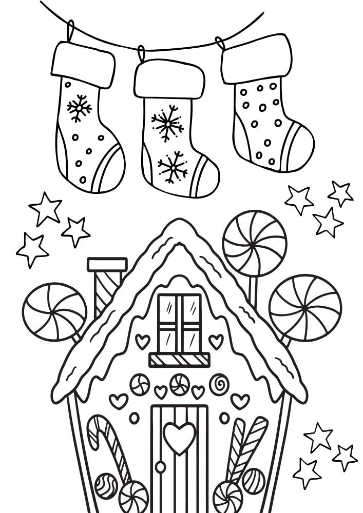 Free Printable Christmas Coloring Pages for Kids Gingerbread House Candy Stockings colouring book