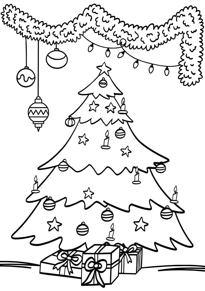 Free Printable Christmas Coloring Pages for Kids christmas tree garland ornaments presents colouring book