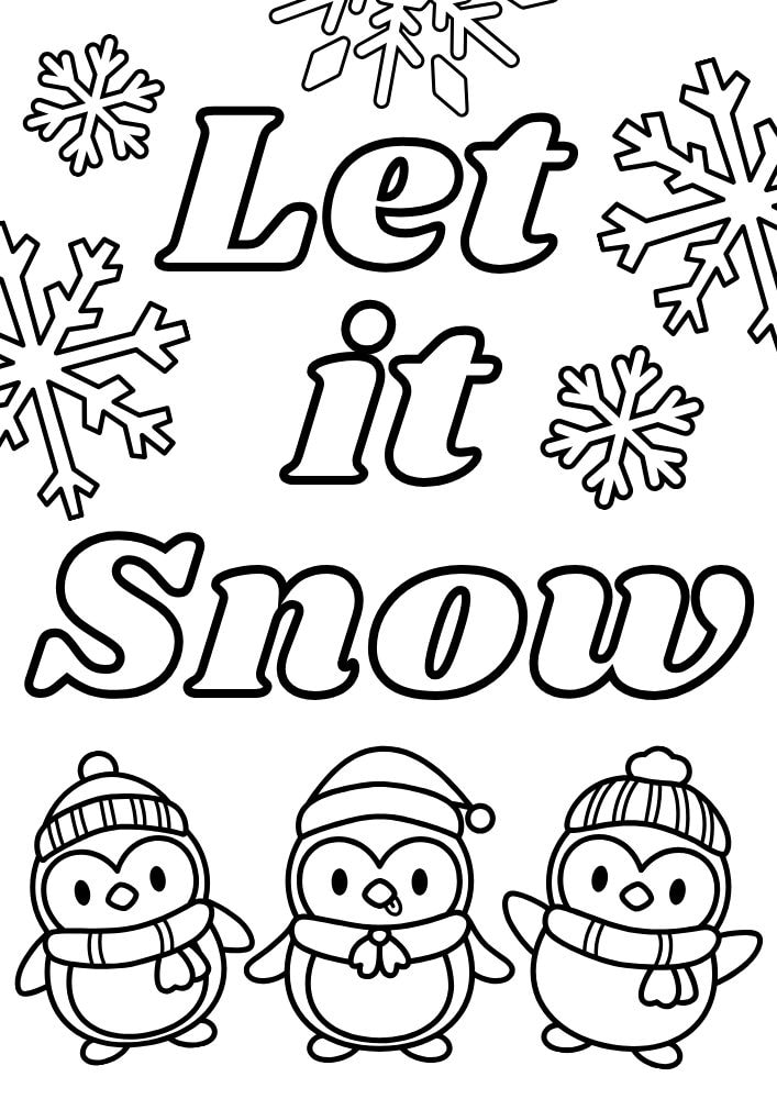 Free Printable Christmas Coloring Pages for Kids let it snow penguin snowflake winter colouring book