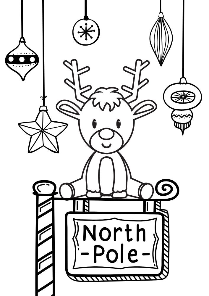 Free Printable Christmas Coloring Pages for Kids reindeer ornaments north pole sign cute colouring book