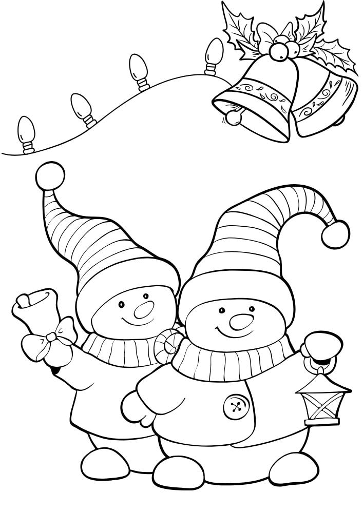 Free Printable Christmas Coloring Pages for Kids snowmen bells lights colouring book