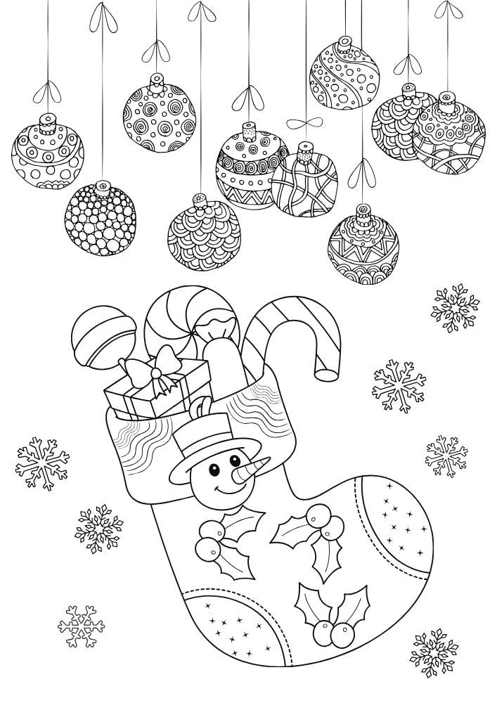 Free Printable Christmas Coloring Pages for Kids stocking toys candy ornaments adult colouring book