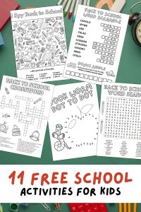 Free printable back to school activities like crossword, word search, mazes, dot to dot, i-spy and more!