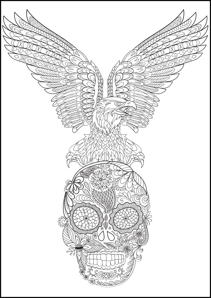 Free Bird Printable Coloring Pages for Adults Colouring Book Mandala bald headed eagle skull