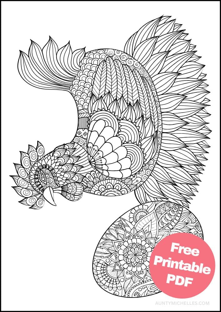 Free Bird Printable Coloring Pages for Adults Colouring Book Mandala chicken rooster egg nest