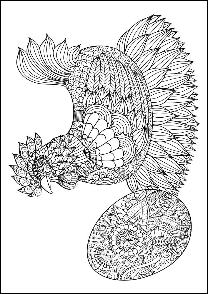 Free Bird Printable Coloring Pages for Adults Colouring Book Mandala chicken rooster egg nest