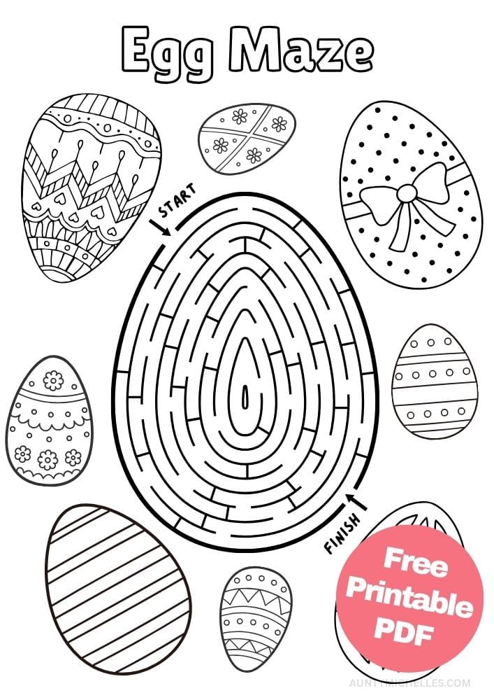 Free Easter Printable Activities for Kids Games Puzzles Fun Educational 6 easter themed easter egg maze coloring page sheet book
