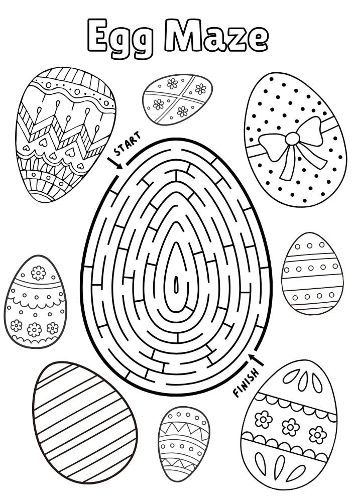 Free Easter Printable Activities for Kids Games Puzzles Fun Educational 6 easter themed easter egg maze coloring page sheet book