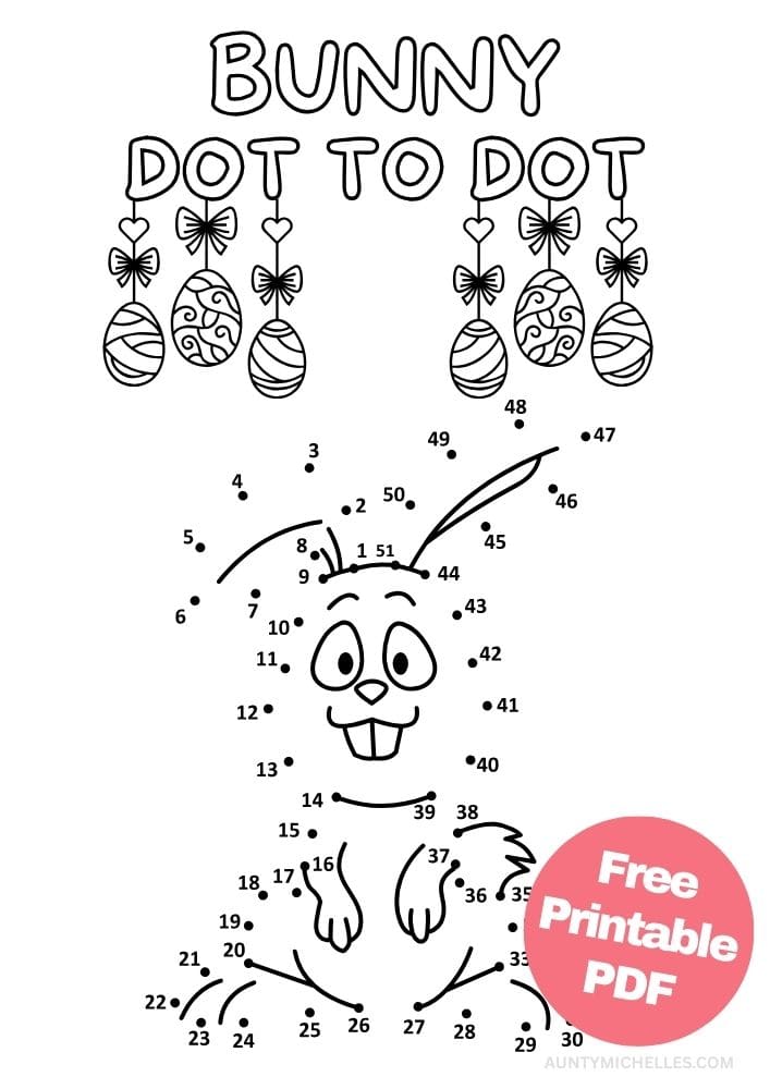Free Easter Printable Activities for Kids Games Puzzles Fun Educational 7 easter themed bunny rabbit dot to dot connect the dots