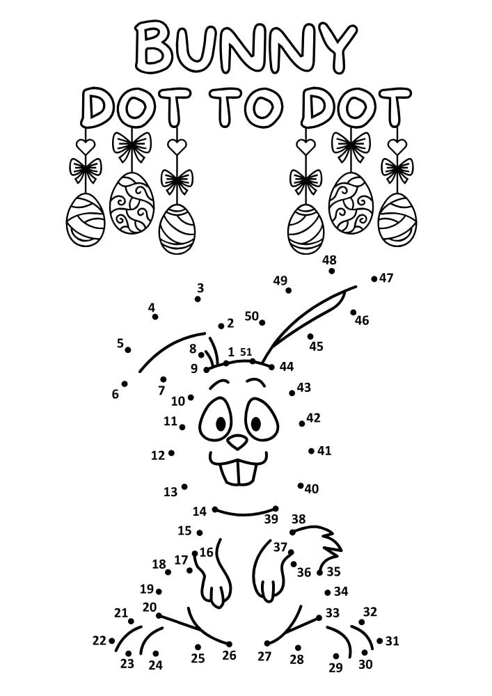 Free Easter Printable Activities for Kids Games Puzzles Fun Educational 7 easter themed bunny rabbit dot to dot connect the dots