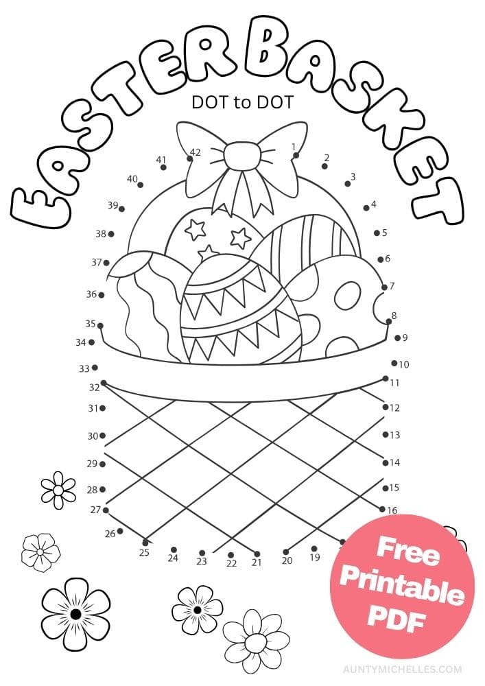 Free Easter Printable Activities for Kids Games Puzzles Fun Educational 9 easter themed easter basket dot to dot connect the dots eggs flowers