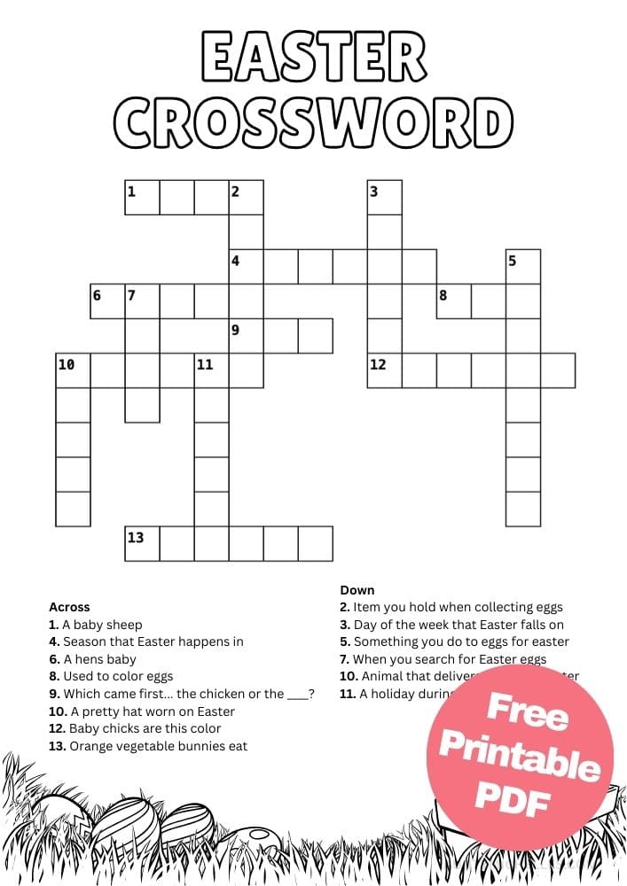 Free Easter Printable Activities for Kids Games Puzzles Fun Educational crossword puzzle easter themed