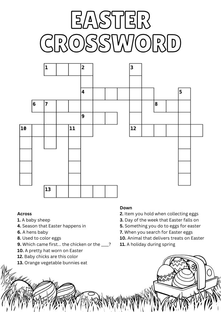 Free Easter Printable Activities for Kids Games Puzzles Fun Educational crossword puzzle easter themed