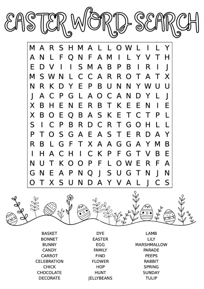 Free Easter Printable Activities for Kids Games Puzzles Fun Educational word search easter themed