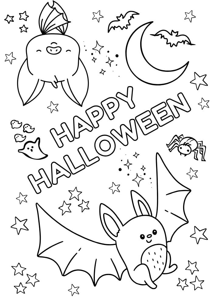 Free Halloween Printable Coloring Pages for Kids Colouring Book Spooky bat happy halloween moon ghost spider star