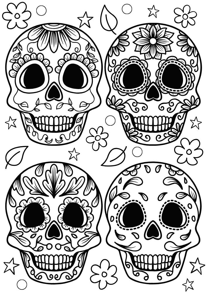 Free Halloween Printable Coloring Pages for Kids Colouring Book Spooky day of the dead skull mexican