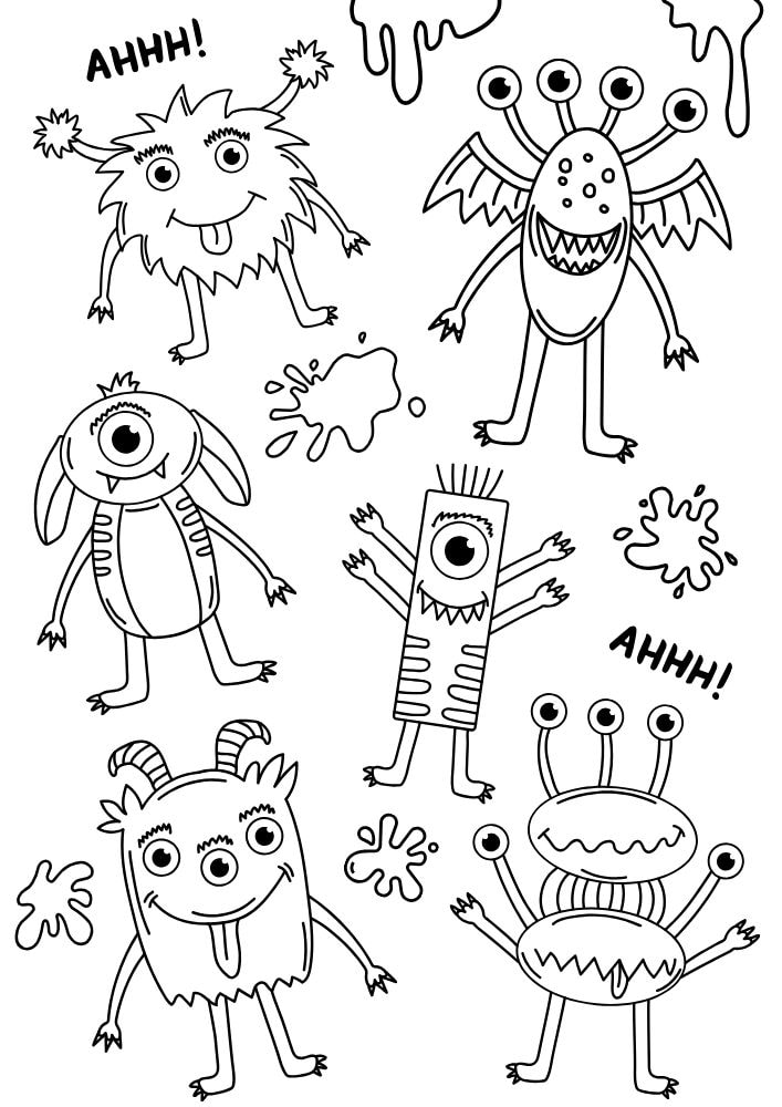 Free Halloween Printable Coloring Pages for Kids Colouring Book Spooky monsters ahhh cute adorable alien