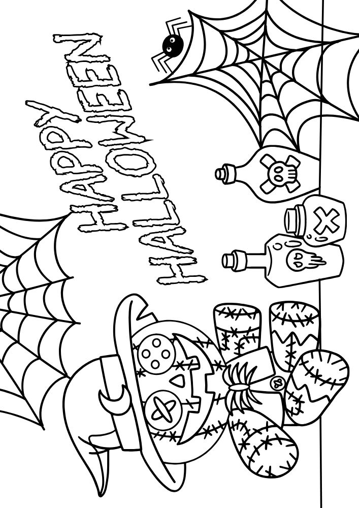 Free Halloween Printable Coloring Pages for Kids Colouring Book Spooky pumpkin doll poison happy halloween spider web spider