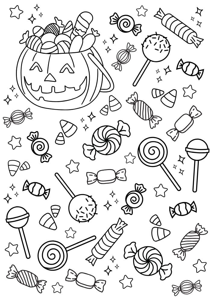 Free Halloween Printable Coloring Pages for Kids Colouring Book Spooky pumpkin jack o lantern candy trick or treat