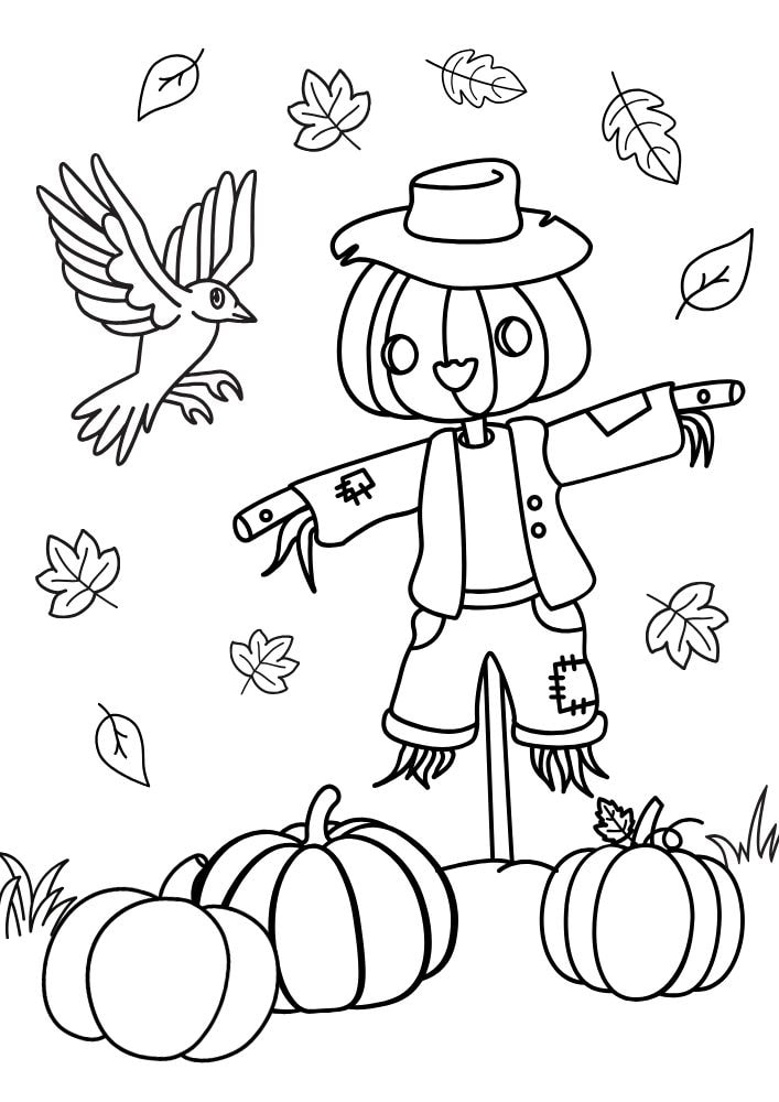 Free Halloween Printable Coloring Pages for Kids Colouring Book Spooky pumpkin scarecrow crow leaves fall pumpkin patch jack o lantern