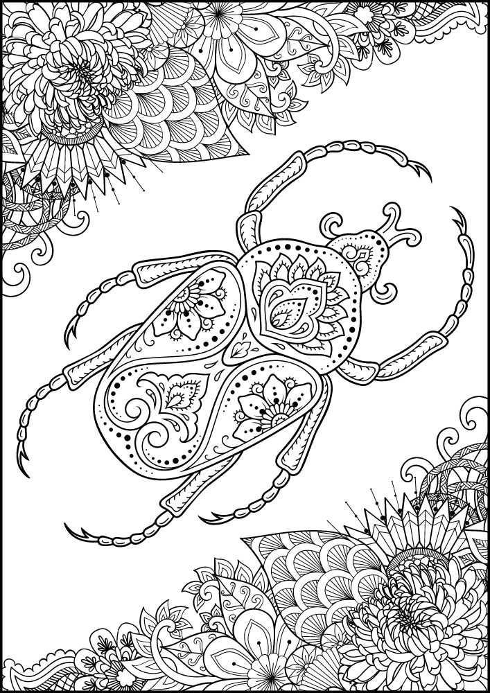 Free Insect Mandala Printable Coloring Pages for Adults Colouring Book Meditation Mindful Mindfulness Bug beetle animal garden flower paisley peony