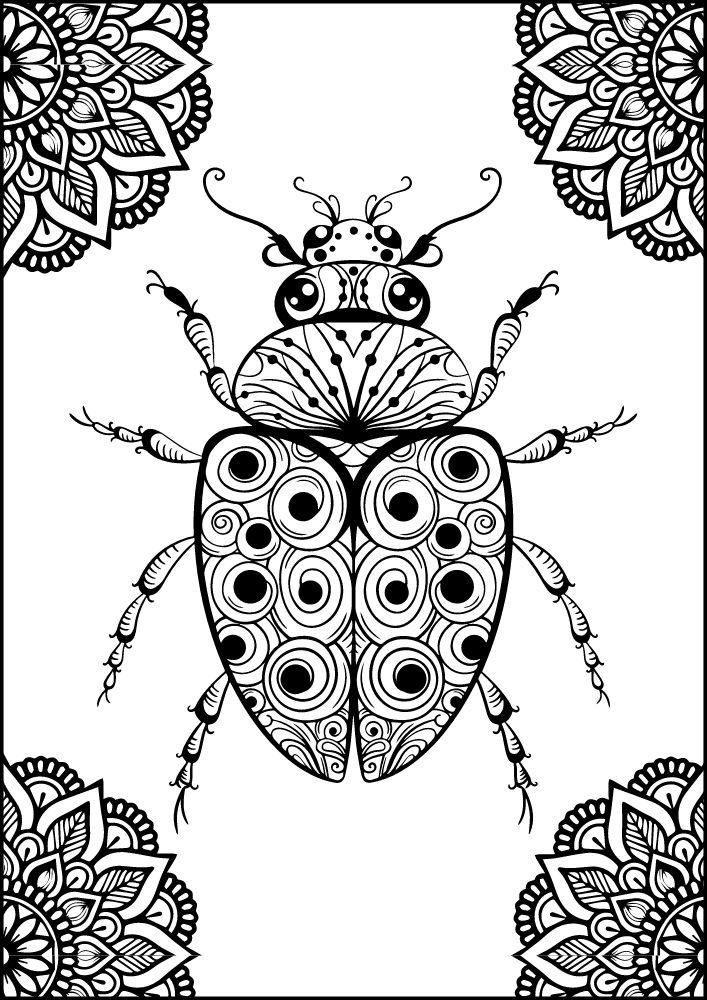 Free Insect Mandala Printable Coloring Pages for Adults Colouring Book Meditation Mindful Mindfulness Bug beetle lady bug flowers animal