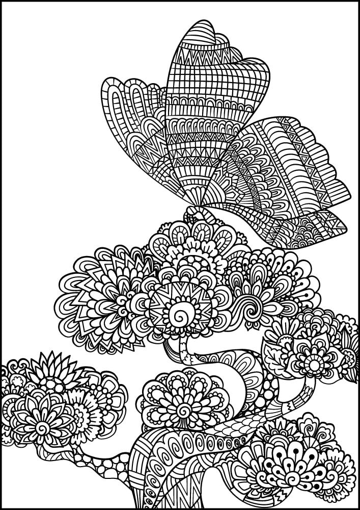 Free Insect Mandala Printable Coloring Pages for Adults Colouring Book Meditation Mindful Mindfulness Bug butterfly tree flowers bonsai animal