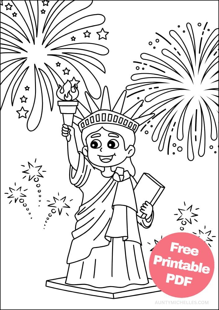 Free Printable 4th of July Coloring Pages for Kids Coloring Sheets Colouring Book PDF Download Independence Day USA America United States Statue of Liberty Fireworks