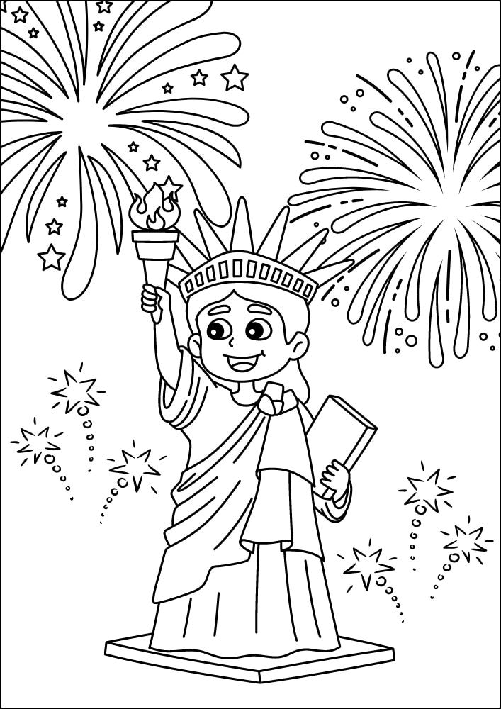 Free Printable 4th of July Coloring Pages for Kids Coloring Sheets Colouring Book PDF Download Independence Day USA America United States Statue of Liberty Fireworks