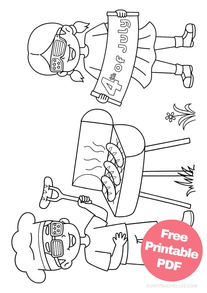 Free Printable 4th of July Coloring Pages for Kids Coloring Sheets Colouring Book PDF Download Independence Day USA America United States bbq grill boy girl sunglasses