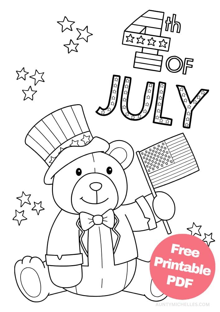 Free Printable 4th of July Coloring Pages for Kids Coloring Sheets Colouring Book PDF Download Independence Day USA America United States bear flag stars