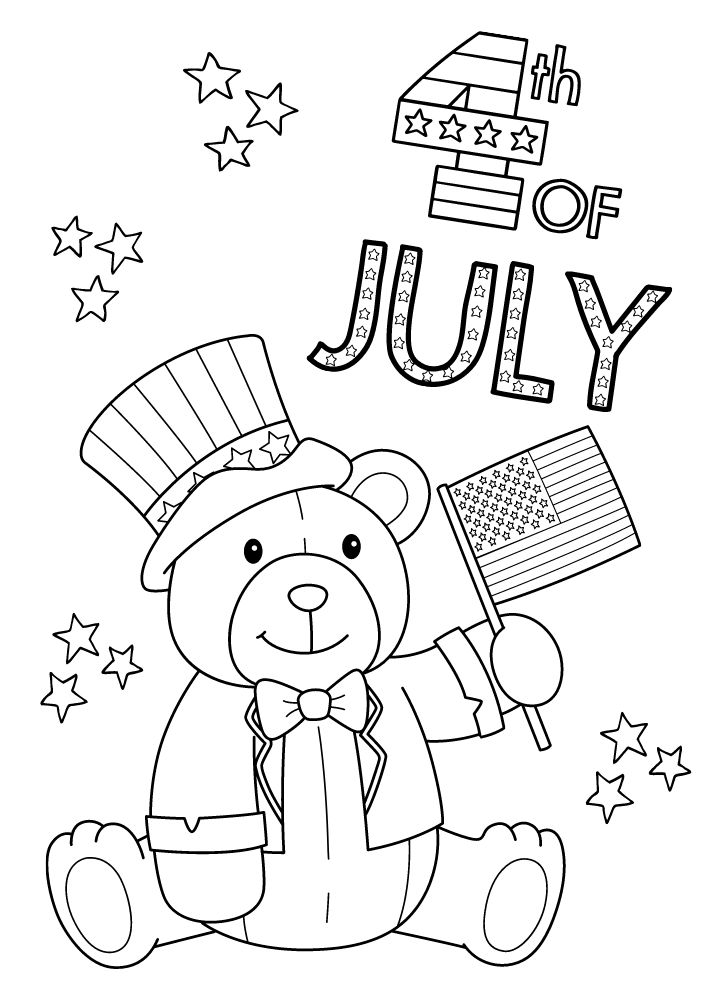 Free Printable 4th of July Coloring Pages for Kids Coloring Sheets Colouring Book PDF Download Independence Day USA America United States bear flag stars