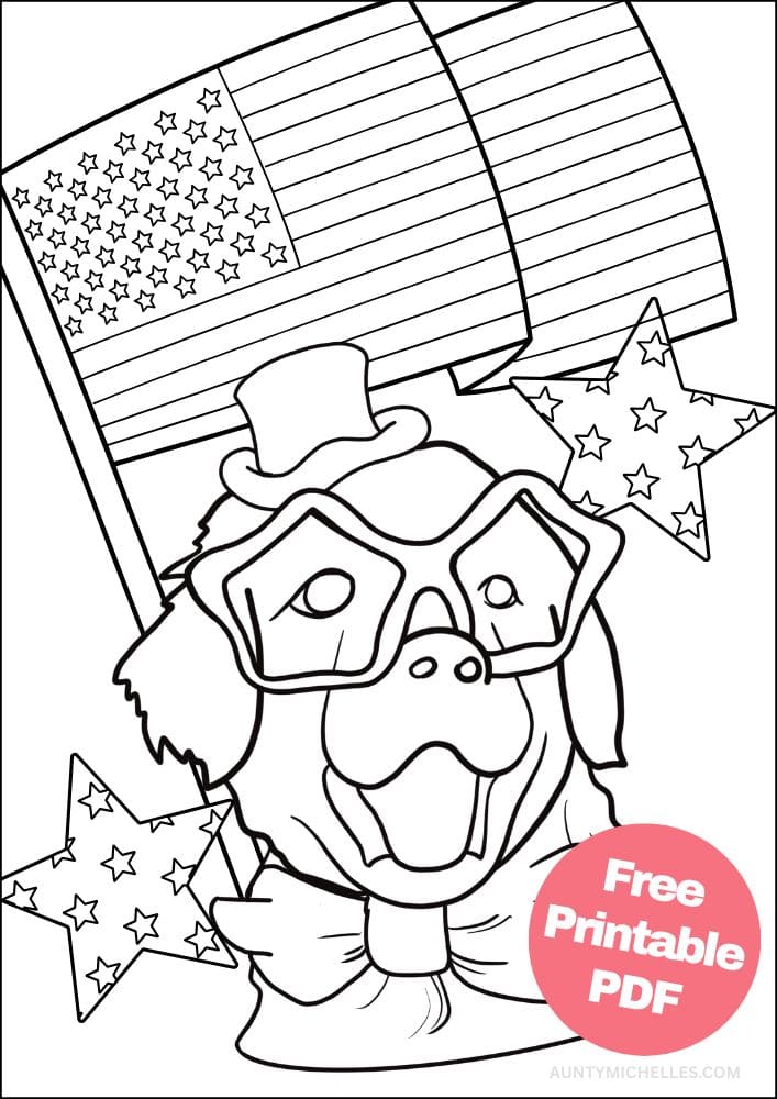 Free Printable 4th of July Coloring Pages for Kids Coloring Sheets Colouring Book PDF Download Independence Day USA America United States dog flag stars stripes