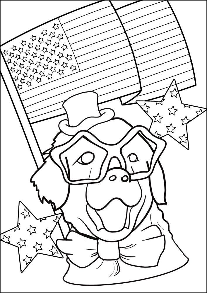 Free Printable 4th of July Coloring Pages for Kids Coloring Sheets Colouring Book PDF Download Independence Day USA America United States dog flag stars stripes