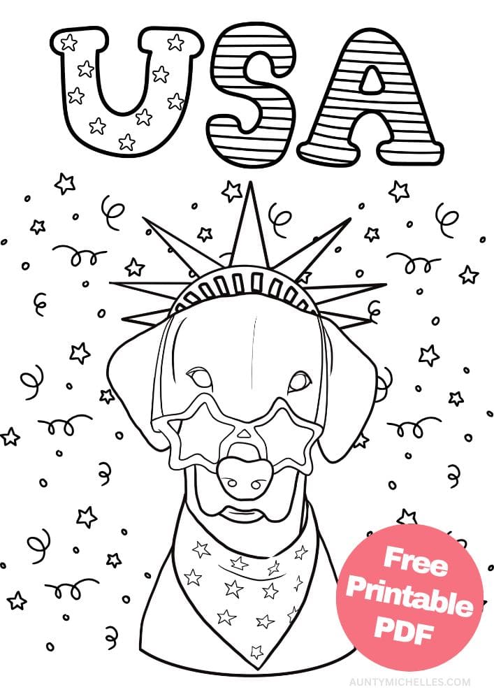 Free Printable 4th of July Coloring Pages for Kids Coloring Sheets Colouring Book PDF Download Independence Day USA America United States dog liberty confetti