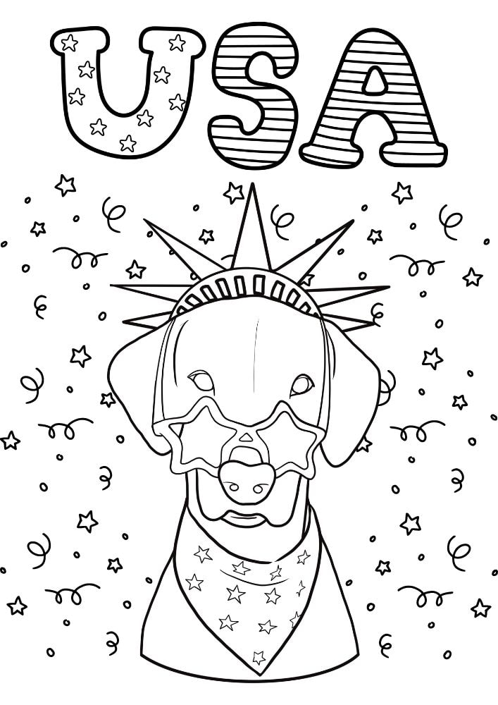 Free Printable 4th of July Coloring Pages for Kids Coloring Sheets Colouring Book PDF Download Independence Day USA America United States dog liberty confetti