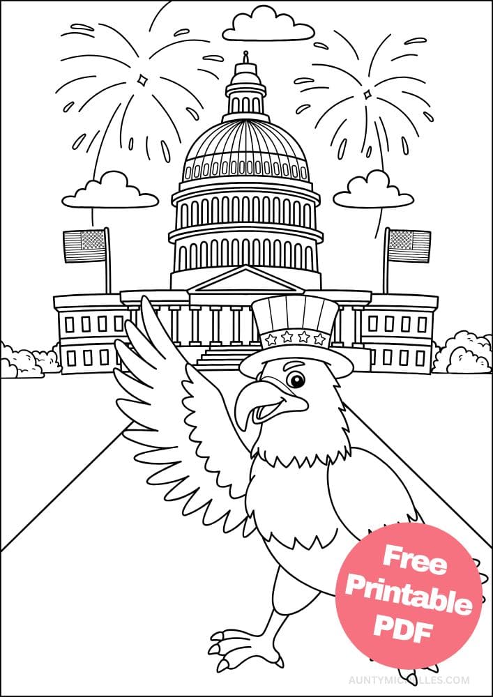 Free Printable 4th of July Coloring Pages for Kids Coloring Sheets Colouring Book PDF Download Independence Day USA America United States eagle white house washington dc