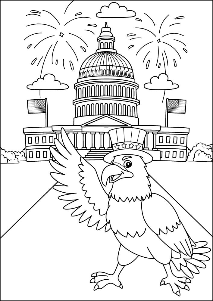 Free Printable 4th of July Coloring Pages for Kids Coloring Sheets Colouring Book PDF Download Independence Day USA America United States eagle white house washington dc