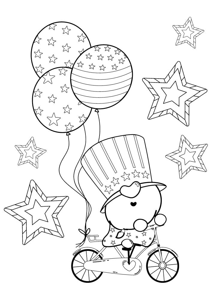 Free Printable 4th of July Coloring Pages for Kids Coloring Sheets Colouring Book PDF Download Independence Day USA America United States gnome bicycle stars stripes