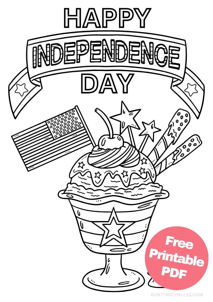Free Printable 4th of July Coloring Pages for Kids Coloring Sheets Colouring Book PDF Download Independence Day USA America United States ice cream flag stars