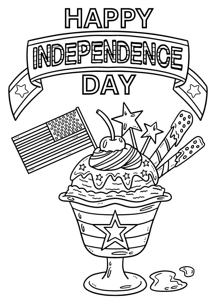 Free Printable 4th of July Coloring Pages for Kids Coloring Sheets Colouring Book PDF Download Independence Day USA America United States ice cream flag stars