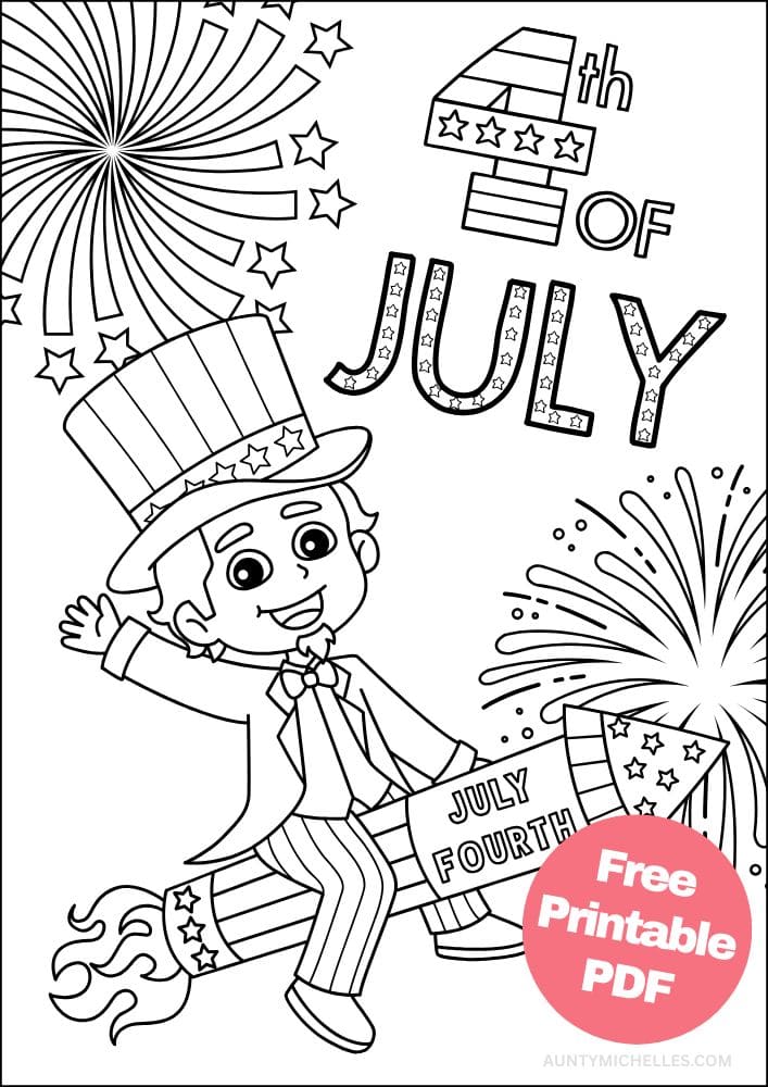 Free Printable 4th of July Coloring Pages for Kids Coloring Sheets Colouring Book PDF Download Independence Day USA America United States kid uncle sam fireworks