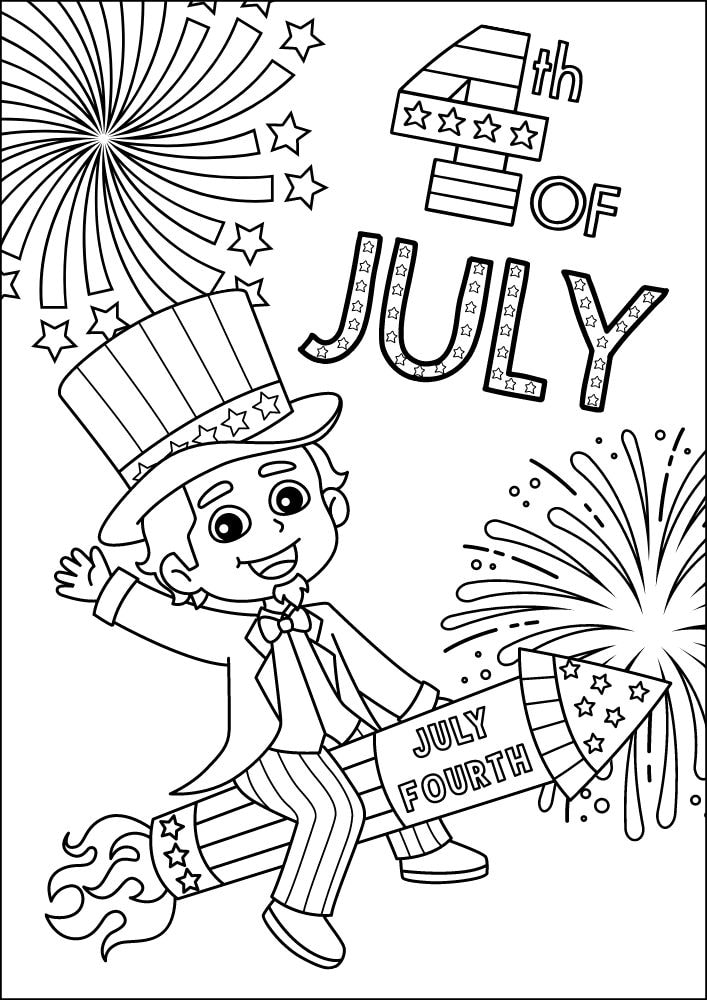 Free Printable 4th of July Coloring Pages for Kids Coloring Sheets Colouring Book PDF Download Independence Day USA America United States kid uncle sam fireworks