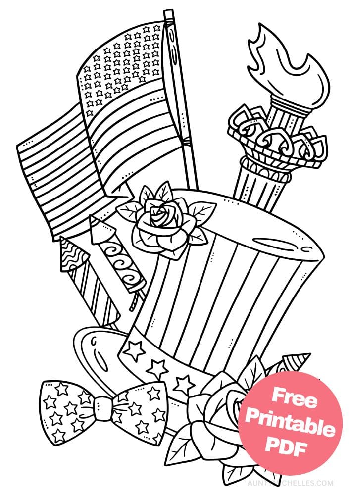 Free Printable 4th of July Coloring Pages for Kids Coloring Sheets Colouring Book PDF Download Independence Day USA America United States uncle sam hat flag torch liberty.jpg