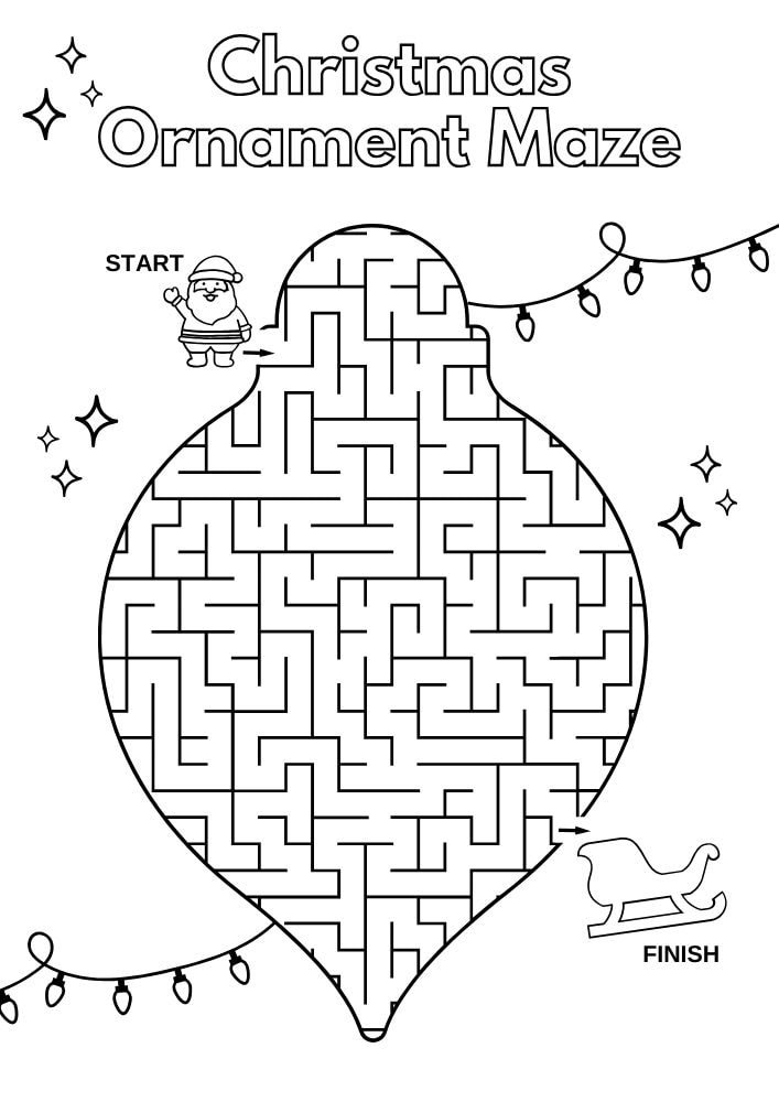 Free Printable Christmas Activities for Kids christmas ornament maze puzzle game