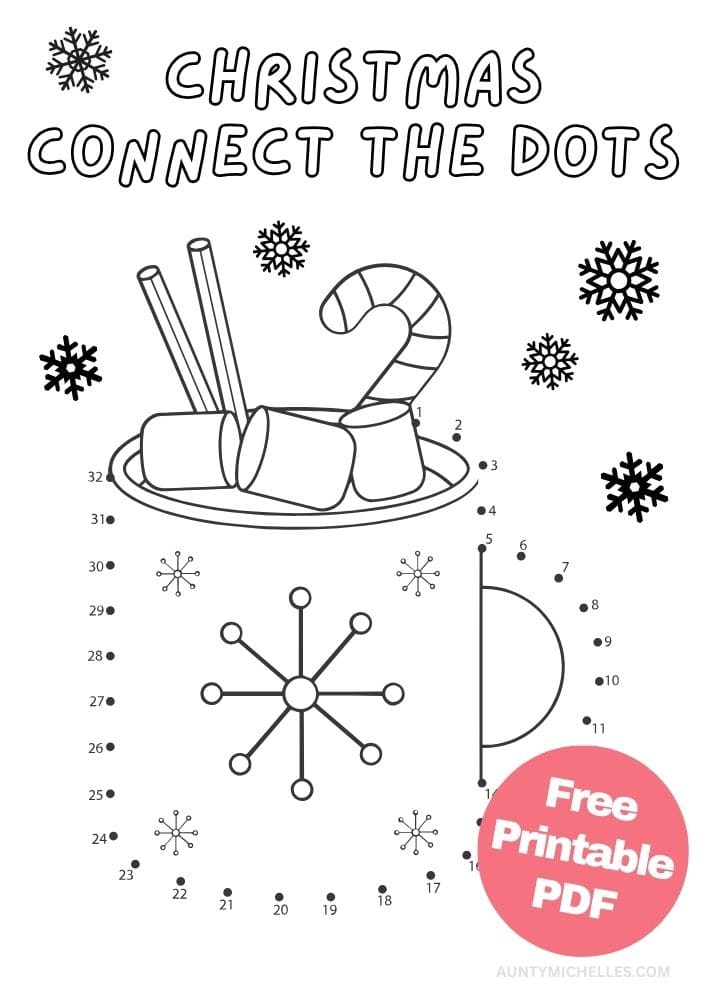 Free Printable Christmas Activities for Kids game puzzle connect the dots hot cocoa chocolate