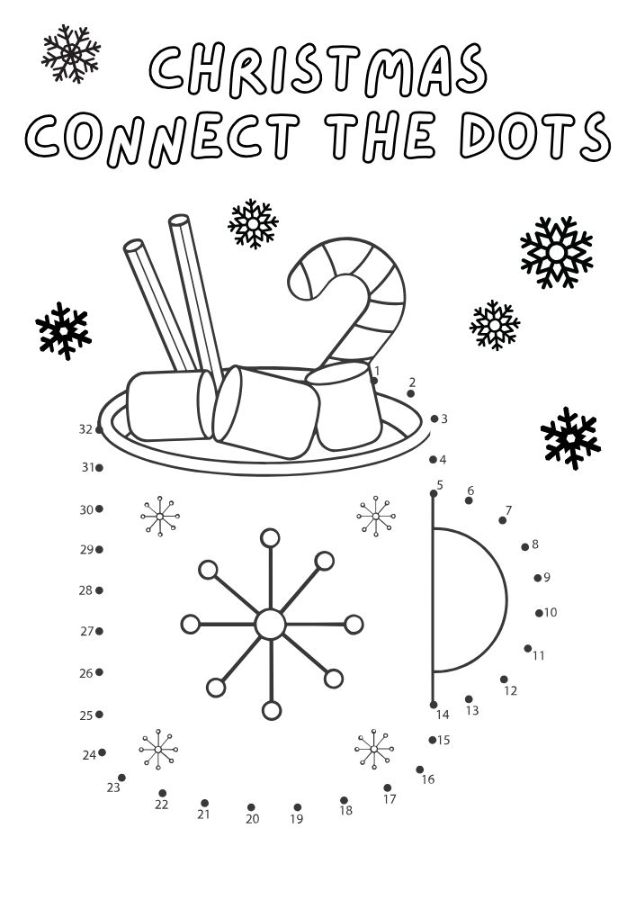 Free Printable Christmas Activities for Kids game puzzle connect the dots hot cocoa chocolate