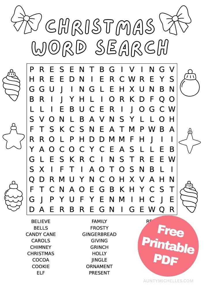 Free Printable Christmas Activities for Kids game puzzle word search
