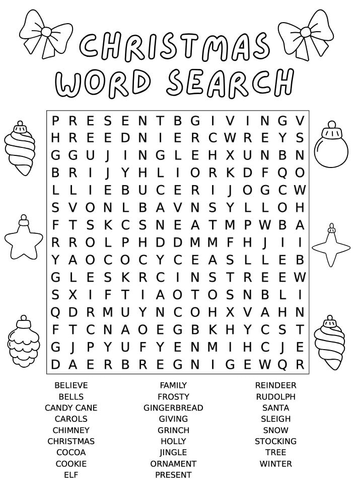 Free Printable Christmas Activities for Kids game puzzle word search