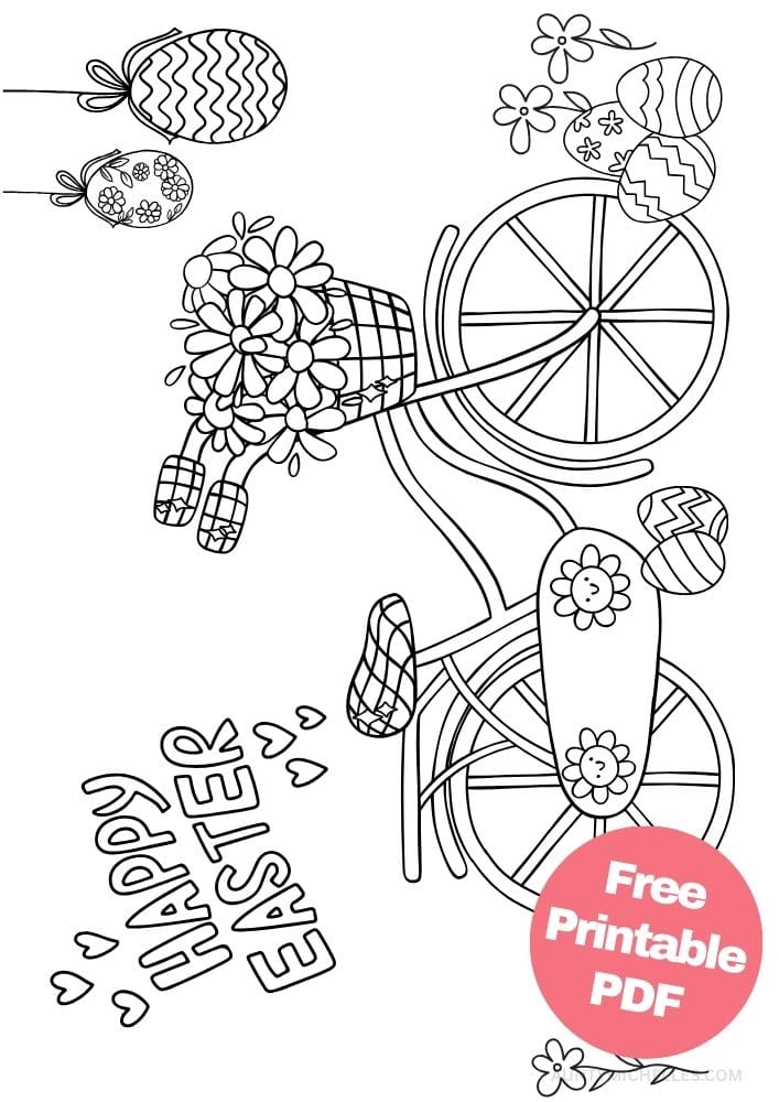 Free Printable Easter Coloring Pages for Kids colouring book sheets pdf printables bike basket flowers bicycle eggs happy easter 17